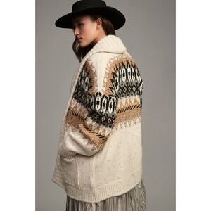 Anthropologie Ivory and Black Patterned Cardigan